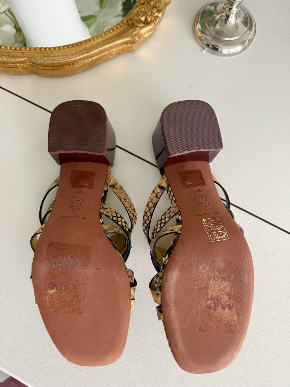 Tory Burch basketweave snake-Print Slide Sandals, sz 7, NWOT - Picture 6 of 7